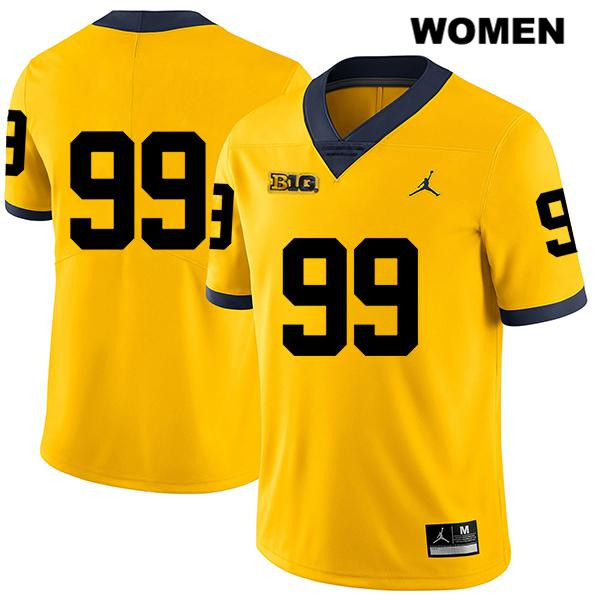 Women's NCAA Michigan Wolverines Trey Harper #99 No Name Yellow Jordan Brand Authentic Stitched Legend Football College Jersey ZT25B35AQ